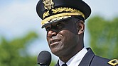 Virginia Military Institute Superintendent, Cedric T. Wins, addresses the class of 2021 during a ceremony at the school in Lexington, Friday, May 14, 2021.