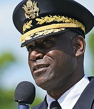 Virginia Military Institute Superintendent, Cedric T. Wins, addresses the class of 2021 during a ceremony at the school in Lexington, Friday, May 14, 2021.