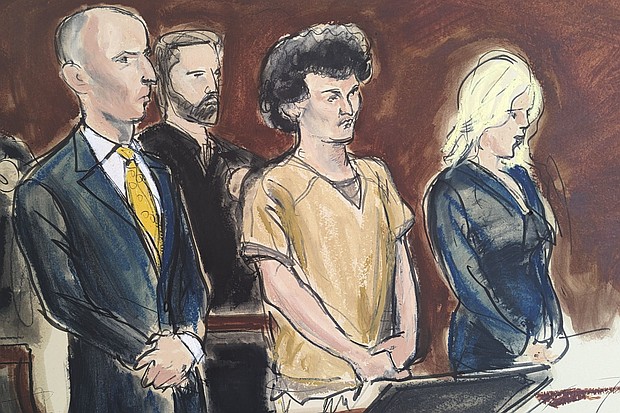 Sam Bankman-Fried, second from right, stands flanked by his attorneys, during his sentencing in March 2024 in a court sketch.
Mandatory Credit:	Elizabeth Williams/AP via CNN Newsource