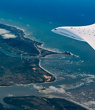 Nacho typical airplane: The Dorito-shaped design of JetZero's "blended-wing" aircraft, shown here in a rendering, is a groundbreaking style of airframe.
Mandatory Credit:	JetZero via CNN Newsource