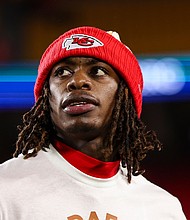 Kansas City Chiefs wide receiver Xavier Worthy warming up before home game against the Los Angeles Chargers on December 8, 2024.
Mandatory Credit:	Perry Knotts/Getty Images via CNN Newsource