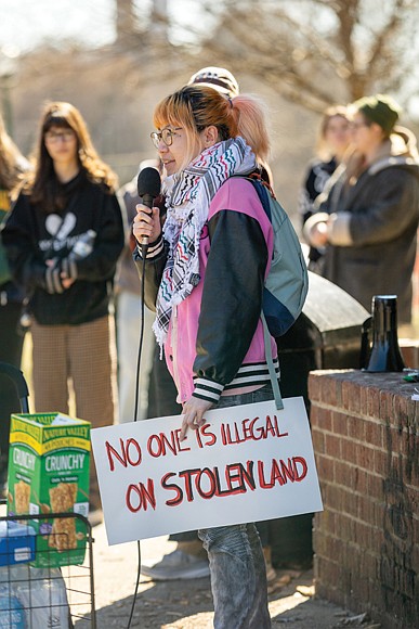 Kienan Chung, community organizer and activist, speaks to a crowd gathered at Jefferson Park on Sunday, March 2, during a rally held by Virginia’s section of the Party for Socialism and Liberation.