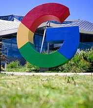 A large Google logo is seen at Google's Bay View campus in Mountain View, California. Google announced a $32 billion deal on March 18 to buy rapidly growing cybersecurity firm Wiz for $32 billion. It will be the tech giant’s biggest-ever acquisition.
Mandatory Credit:	Josh Edelson/AFP/Getty Images via CNN Newsource