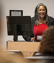 Felicia D. Cosby, dean of the Virginia Union University Technical College, announces the launch of the school’s second cohort of the doula certification program on Tuesday, March 18. In partnership with Birth In Color and the Virginia Department of Health, the program addresses racial disparities in maternal and infant health.