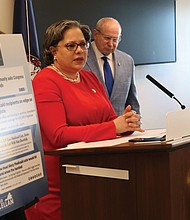 U.S. Rep. Jennifer McClellan, D-Richmond speaks in Virgnia’s General Assembly Building on March 18.