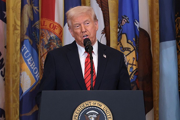 President Donald Trump delivers remarks before signing an executive order to reduce the size and scope of the Education Department during a ceremony in the East Room of the White House on March 20 in Washington, DC.
Mandatory Credit:	Alex Wong/Getty Images via CNN Newsource