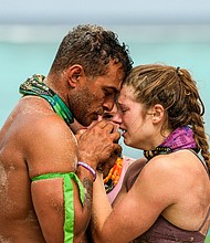 Joe Hunter and Eva Erickson star in season 48, episode 5 of "Survivor".
Mandatory Credit:	Robert Voets/CBS Entertainment via CNN Newsource