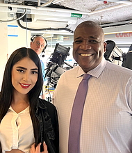 Isabella Ramirez Garcia – Cultural Correspondent for Houston Style Magazine and Curt Menefee is lead Host of FOX NFL Sunday and the Play-by-Play Broadcaster for FOX Sports’ United Football League (UFL) Coverage, at TDECU Stadium in Houston, Texas
