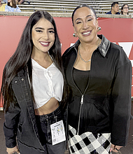 Isabella Ramirez Garcia – Cultural Correspondent for Houston Style Magazine and Dany Garcia – Chairwoman and Owner of the United Football League (UFL), Chairwoman & CEO of The Garcia Companies, Co-founder of Seven Bucks Productions, alongside Dwayne "The Rock" Johnson and a Movie Executive Producer, at TDECU Stadium in Houston, Texas