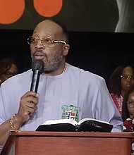 Pastor Marvin Sapp preaches in July 2024 during a Pentecostal Assemblies of the World, convention in Baltimore.