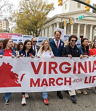 Gov. Glenn Youngkin joins pro-life demonstrators for the 7th Annual Virginia March for Life at the State Capitol on Wednesday, April 2. Youngkin joined the front lines of the march for the first two blocks before heading back inside the General Assembly building.