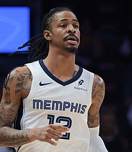 Memphis Grizzlies guard Ja Morant repeated his gun gesture against the Miami Heat.
Mandatory Credit:	Sam Navarro/Imagn Images/Reuters via CNN Newsource