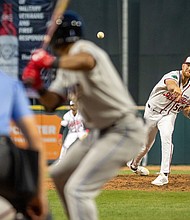 Richmond Flying Squirrels pitcher Nick Morreale (50) delivers a pitch during the team’s game against the Akron RubberDucks on April 5 at The Diamond. The game was part of the Flying Squirrels’ opening weekend series.
