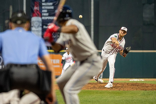 Richmond Flying Squirrels pitcher Nick Morreale (50) delivers a pitch during the team’s game against the Akron RubberDucks on April 5 at The Diamond. The game was part of the Flying Squirrels’ opening weekend series.