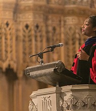 The Rev. Eboni Marshall Turman, speaks at Duke Divinity School in 2016. She filed a lawsuit in December 2023 accusing Abyssinian Baptist Church in New York of sex discrimination for rejecting her application to become Abyssinian’s senior pastor.
