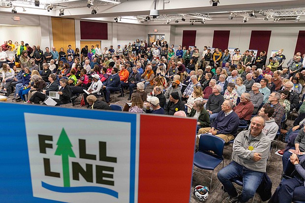 Community members fill the room at the Richmond Police Training Academy on Wednesday night to share feedback on a proposed section of the Fall Line Trail through Bryan Park. (photo Julianne Tripp Hillian/Richmond Free Press)