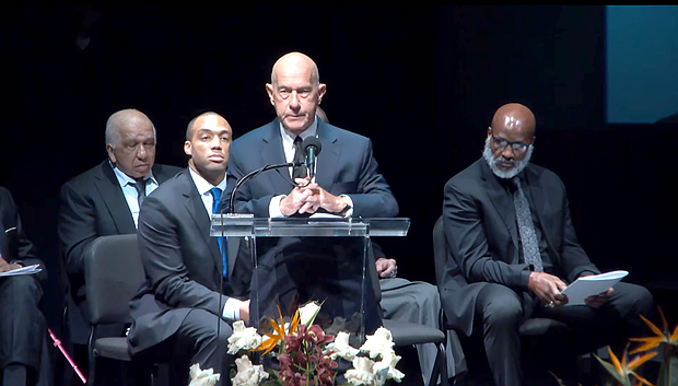 Mayor John Whitmire speaking at the funeral for George Forman