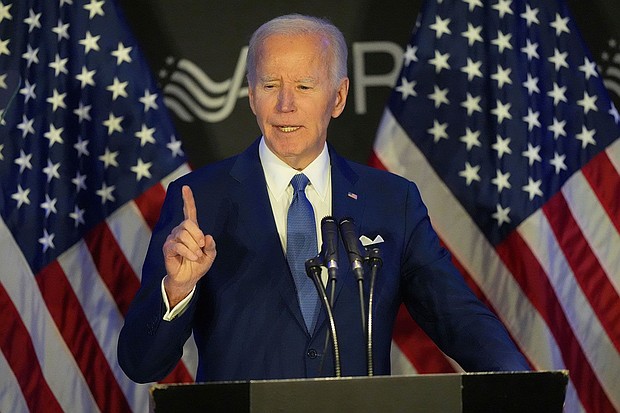 Former President Joe Biden speaks at the Advocates, Councelors, and Representatives for the Disabled conference in Chicago on April 15. Biden offered his first public critique of President Donald Trump’s second term Tuesday. Mandatory Credit:	Nam Y. Huh/AP via CNN Newsource