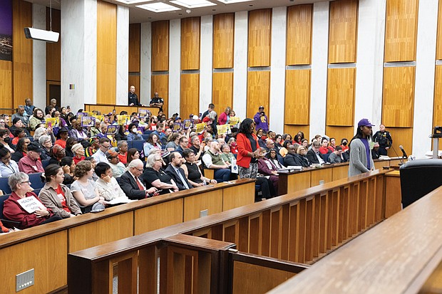 Community members fill the Richmond City Council Chamber during a public comment session on the proposed 2026 City budget.