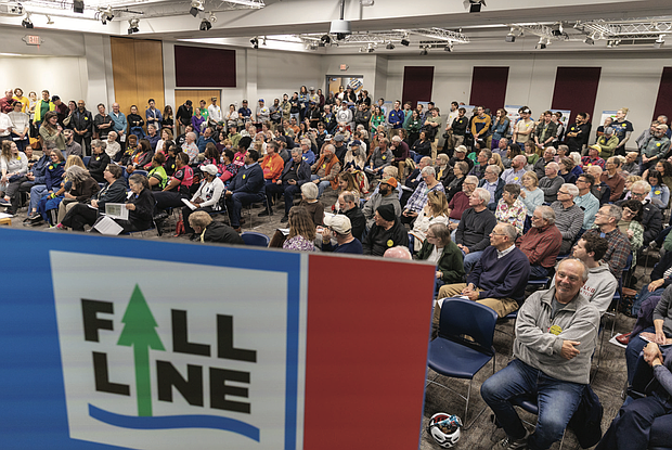 Community members fill a room at the Richmond Police Training Academy last Wednesday night to share feedback on a proposed section of the Fall Line Trail through Bryan Park.