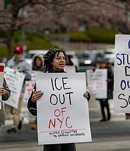 Students and faculty from the City University of New York hold a rally supporting international students who have had their visas revoked by the Trump administration in lower Manhattan on April 11.
Mandatory Credit:	MIchael Nigro/Sipa USA/AP via CNN Newsource