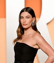 Hailey Bieber attends the 2025 Vanity Fair Oscar Party in March.
Mandatory Credit:	Neilson Barnard/Getty Images via CNN Newsource