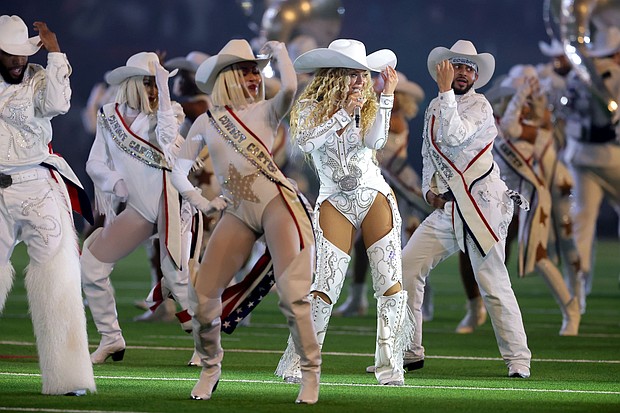 Beyoncé performs during the halftime show for the game between the Baltimore Ravens and the Houston Texans in Houston in December.
Mandatory Credit:	Alex Slitz/Getty Images via CNN Newsource