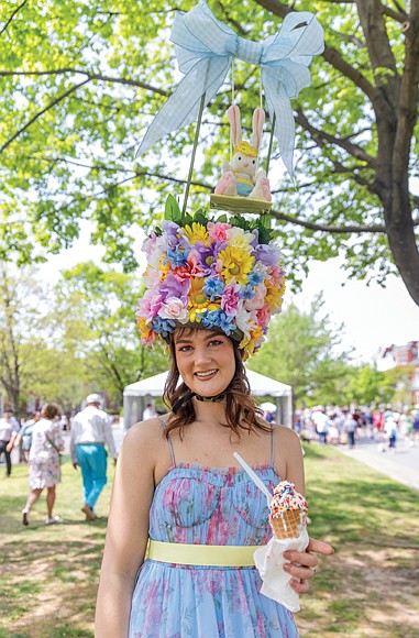 Erin Klich participates in the longtime bonnet contest tradition.
