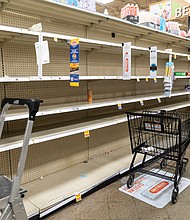 Empty shelves in the water bottle aisle at Carytown Kroger on Jan. 7, two hours after the boil water advisory following a failure at the city water treatment facility.
