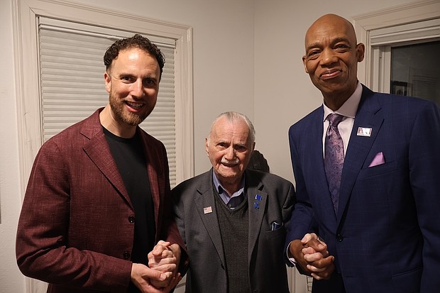 TSU Board Chairman Brandon L. Simmons, Holocaust survivor Bill Orlin, and Texas Southern University President James W. Crawford III