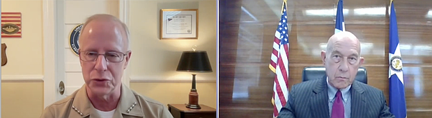 Admiral Daryl Caudle, Commander of the US Fleet Forces Command and Mayor John Whitmire talk about Navy Week