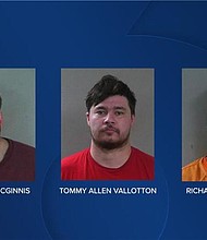 Kyle McGinnis, Richard Laine, and Tommy Vallotton are charged in conjunction with the fatal beating of 44-year-old Jeremy Jones.
Mandatory Credit:	KIVI/Caldwell Police Department via CNN Newsource