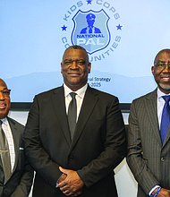 Henrico County Col. Eric D. English is welcomed to the new Chiefs’ and Sheriffs’ Council of the National Police Athletic/Activities League by the group’s leaders. From left are CEO Chris Hill, Col. English and Henrico County PAL Executive Director Kenneth Ragland, who serves as president of the National PAL Board of Directors.