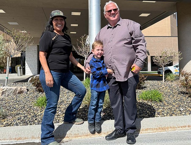 Kim and Curtis Wormsbaker with Dylan’s son, Sawyer at the organ donation event on April 30.
Mandatory Credit:	EAST IDAHO NEWS/Kaitlyn Hart via CNN Newsource