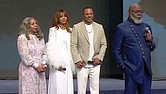 Bishop T.D. Jakes, right, speaks at The Potter’s House with his wife Serita, from left, daughter, Sarah Jakes Roberts, and her husband, Touré Roberts, Sunday, April 27, in Dallas.