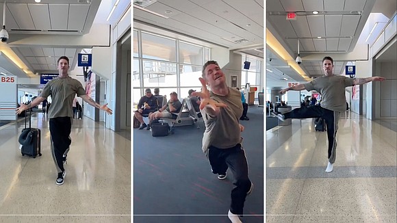 A shoe hurled into the air. A traveler pirouetting and somersaulting through the departure gate. The voice of Celine Dion …