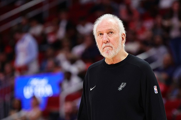 San Antonio Spurs head coach Gregg Popovich during a preseason game against the Houston Rockets in Houston on October 17.
Mandatory Credit:	Alex Slitz/Getty Images North America/Getty Images via CNN Newsource
