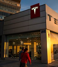 A Tesla showroom in Valencia, Spain. Sales in April have been down in markets across Europe after falling sharply in the first quarter.
Mandatory Credit:	Michael Robinson Chavez/Bloomberg/Getty Images via CNN Newsource
