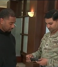 Derek Russell Jr. nearly lost everything in the Eaton Fire but managed to escape with a few possessions, including his recently deceased father's flag. He now has another precious item that was found in the rubble months later - his father's police badge, which was discovered in Altadena by the U.S. Army Corps of Engineers.
Mandatory Credit:	KABC via CNN Newsource