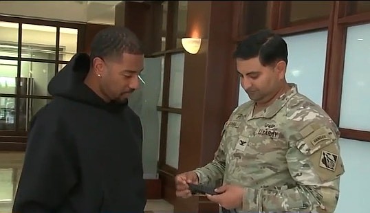 Derek Russell Jr. nearly lost everything in the Eaton Fire but managed to escape with a few possessions, including his recently deceased father's flag. He now has another precious item that was found in the rubble months later - his father's police badge, which was discovered in Altadena by the U.S. Army Corps of Engineers.
Mandatory Credit:	KABC via CNN Newsource