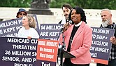 The Rev. Leslie Copeland-Tune speaks at a rally near the U.S. Supreme Court on May 5 in Washington.