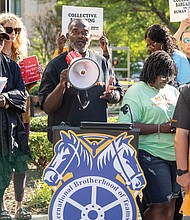 Darryl Brinson-Williams joined representatives of Richmond Public Schools unions at a press conference Tuesday, May 6, outside of City Hall. The group criticized what they described as anti-union actions by RPS administrators following the April 8 termination of Brinson-Williams and four other veteran bus drivers.