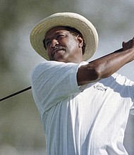 Jim Dent watches his ball from the 18th tee Friday, Feb. 18, 2000, during the first round of the GTE Classic at The Tournament Players Club in Tampa, Fla.