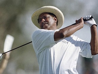 Jim Dent watches his ball from the 18th tee Friday, Feb. 18, 2000, during the first round of the GTE Classic at The Tournament Players Club in Tampa, Fla.