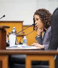 Councilmember Kenya Gibson listens during a Richmond City Council meeting on March 3.