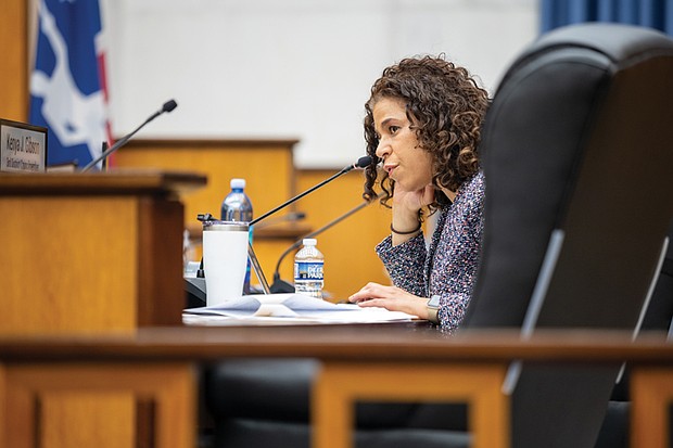 Councilmember Kenya Gibson listens during a Richmond City Council meeting on March 3.