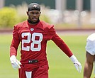 Tampa Bay Buccaneers safety Shilo Sanders works out during the NFL football team’s rookie minicamp May 9 in Tampa, Fla.