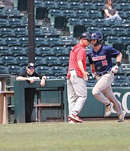 UR’s Brady O’Brien (#18) hit a two-run double and later a two-run home run in the Spiders’ 6-3 win over VCU, marking Coach Mik Aoki’s 600th career victory.