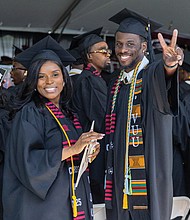 Ariel Jones Sr. (right) and Brianna Galloway (left) graduated from the School of Arts & Sciences at Virginia Union University.