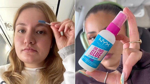 Initially started by influencers, many passengers are now filming and sharing their own “Get Ready With Me” (GRWM) videos from their cabin seats, transforming airplane tray tables into makeshift vanity stations.
Mandatory Credit:	Berfin Yilmaz/Georgia Barrett/TikTok via CNN Newsource